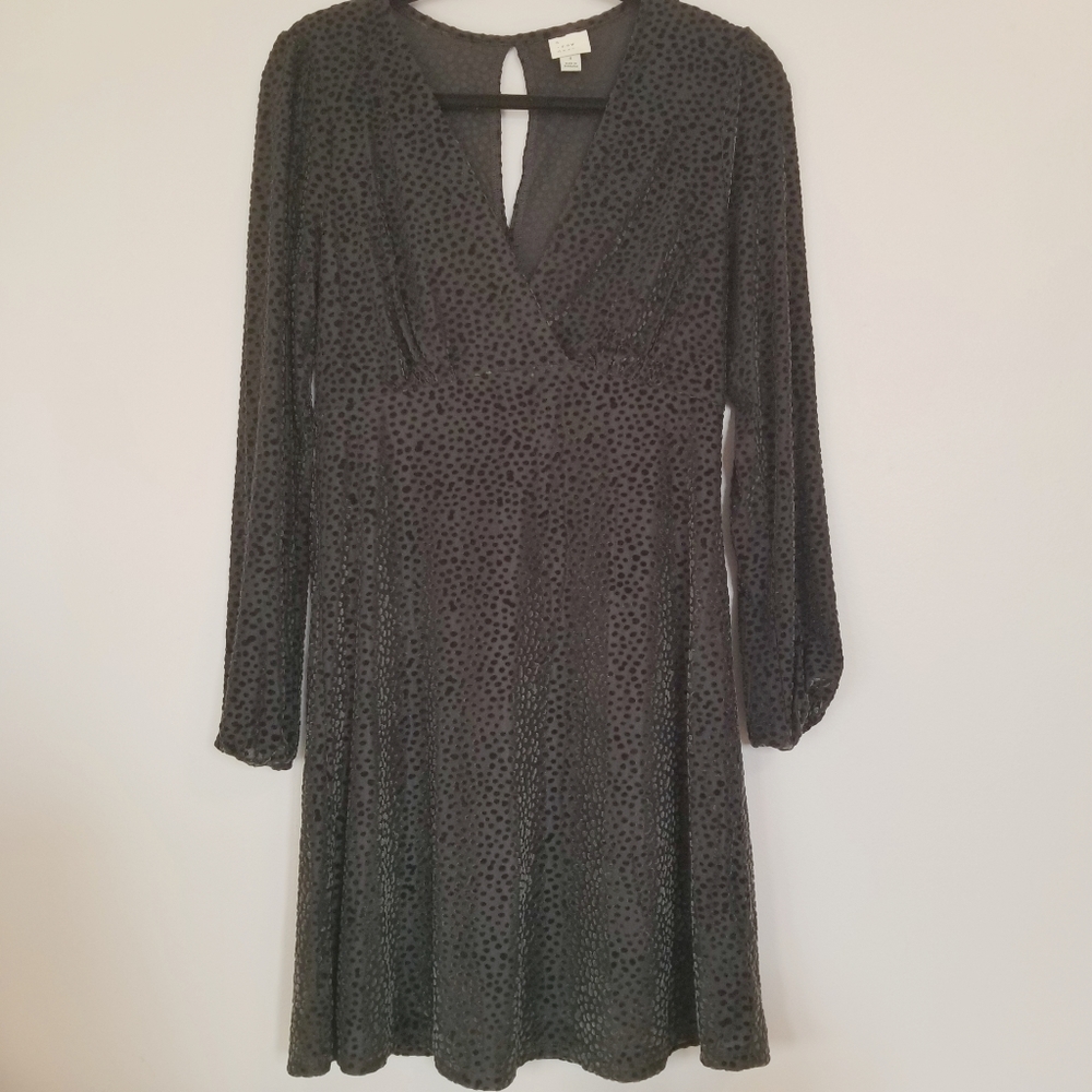 Olive Green Dot Print Velvet Dress